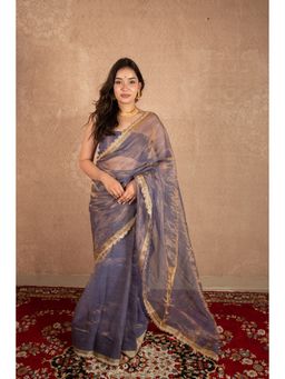 The Raksha Store - Zunaa Blue Kota Tissue Silk Saree With Unstitched Blouse