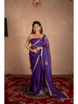 The Raksha Store - Gul Purple Buti Work Kota Silk Saree With Unstitched Blouse