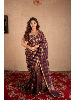 The Raksha Store - Leharka Purple Striped Silk Saree With Unstitched Blouse