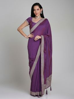 FAZALS - Purple Georgette Saree with Unstitched Blouse