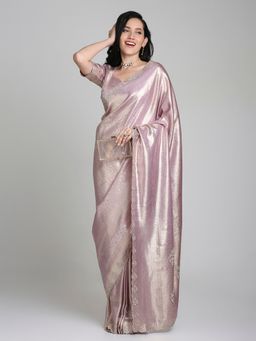 FAZALS - Purple Woven Silk Swaroski work Saree with Unstitched Blouse