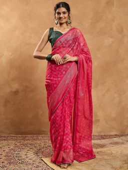 Sareemall - Women Chiffon Pink Digital Print Designer Saree With Unstitched Blouse
