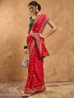 Sareemall - Women Chiffon Red Digital Print Designer Saree With Unstitched Blouse