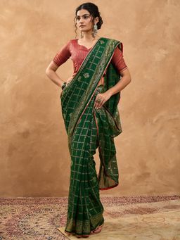 Sareemall - Women Chiffon Green Digital Print Designer Saree With Unstitched Blouse