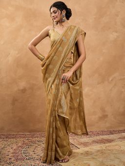 Sareemall - Women Chiffon Brown Digital Print Designer Saree With Unstitched Blouse