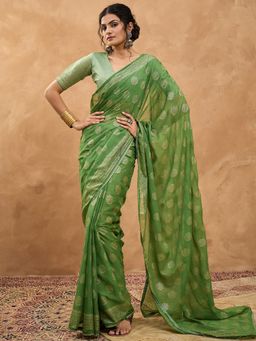 Sareemall - Women Chiffon Light Green Digital Print Saree With Unstitched Blouse
