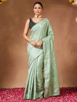Sareemall - Women Georgette Light Green Woven Saree With Unstitched Blouse