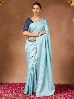 Sareemall - Women Georgette Light Blue Designer Saree With Unstitched Blouse