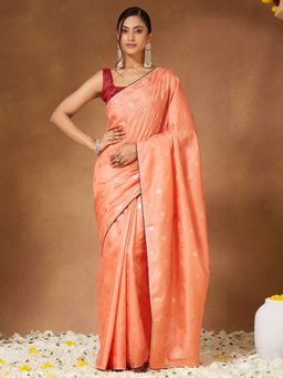 Sareemall - Women Georgette Coral Designer Saree With Unstitched Blouse
