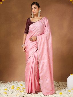 Sareemall - Women Georgette Pink Designer Saree With Unstitched Blouse