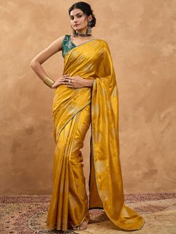 Sareemall - Women Dola Silk Mustard Embellished Saree With Unstitched Blouse