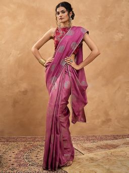 Sareemall - Women Dola Silk Purple Embellished Designer Saree With Unstitched Blouse