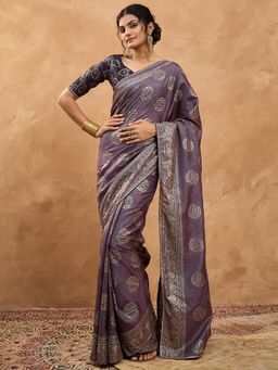 Sareemall - Women Dola Silk Purple Digital Print Saree With Unstitched Blouse