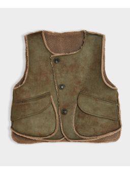Mi Arcus - Olive Green Sleeveless Round Neck Jacket for Kids