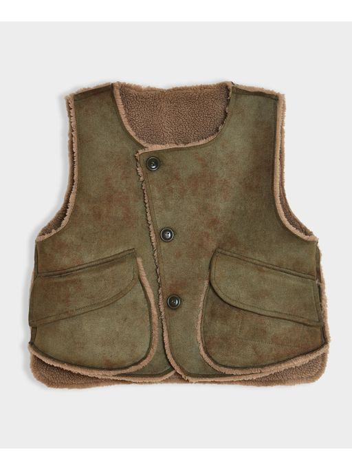 Mi Arcus Olive Green Sleeveless Round Neck Jacket for Kids