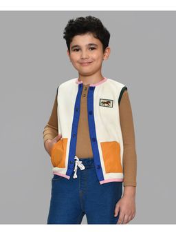 Mi Arcus - Off White Sleeveless Round Neck Jacket for Kids