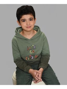 Mi Arcus - Cotton Green Typography Full Sleeves Hooded Sweatshirt for Kids