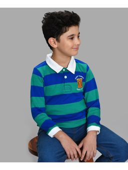 Mi Arcus - Cotton Stripes Green Polo Neck Full Sleeves T shirt for Kids