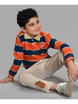 Mi Arcus - Cotton Stripes Blue Polo Neck Full Sleeves T shirt for Kids
