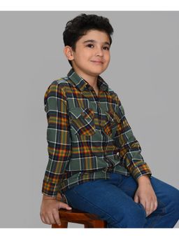 Mi Arcus - Cotton Check Knitted Green Full Sleeves Shirt for Boys