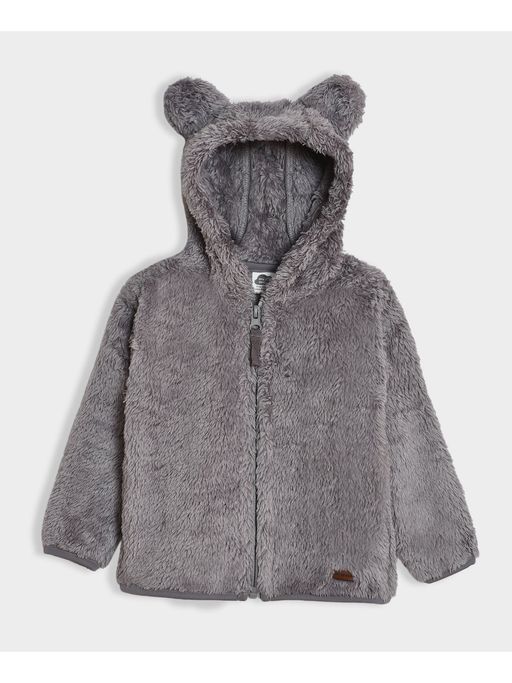 Mi Arcus Cotton Solid Knitted Grey Full Sleeves Hooded Jacket for Kids
