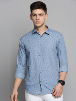 SHOWOFFFF - Mens Spread Collar Blue Printed Shirt