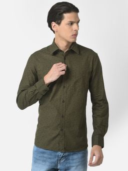 CRIMSOUNE CLUB - Men Olive Green Shirt in Floral Print
