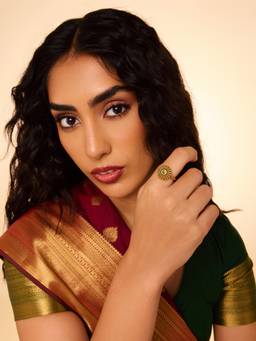 Kushals Fashion Jewellery - Antique Gold Plated Green Synthetic Stones Ring (Adjustable)