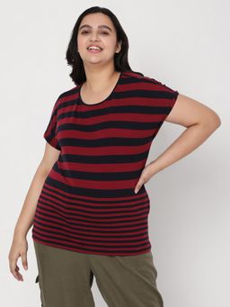 VERO MODA - Curve Women Casual Stripes Navy Blue T-Shirts