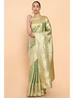 Soch - Women Green Silk Handloom Saree with Unstitched Blouse