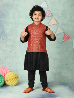 Fabindia - Boys Maroon Printed Nehru Jacket