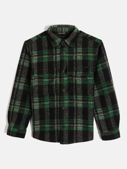 Antony Morato - Boys Green Checked Spread Collar Full Sleeves Shirt