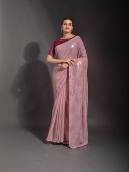 Odette - Pink Georgette Designer Saree with Unstitched Blouse
