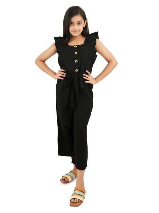Buy Olele June Mock Horn Button Jumpsuit Black Linen (Set of