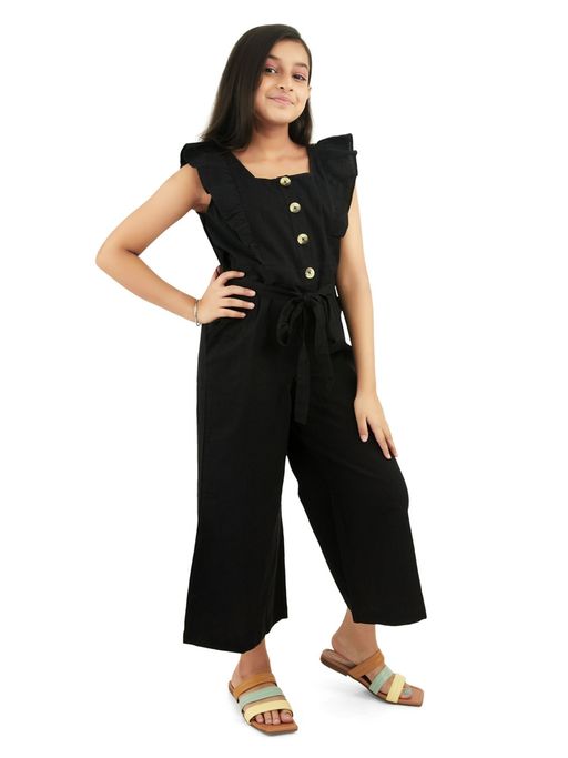 Buy Olele June Mock Horn Button Jumpsuit Black Linen (Set of