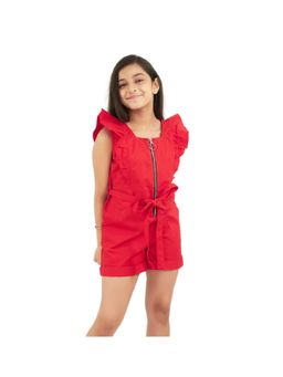 Olele - Jazzy Zipper Cotton Playsuit - Candy Red (Set of 2)