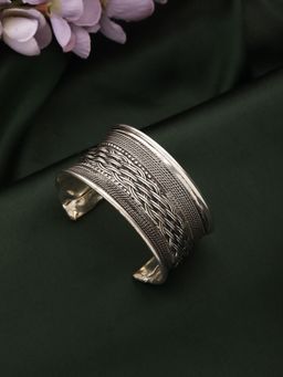 Aatmana - Women Silver Plated Oxidised Cuff Bracelet