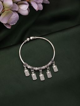 Aatmana - Silver Toned Silver Plated Oxidised Owl Charm Bracelet