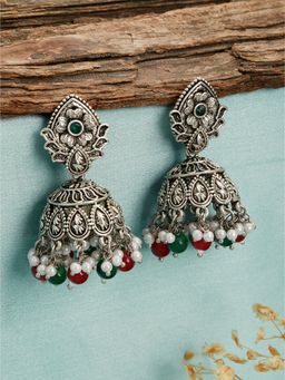 Aatmana - Silver Plated Pearl Studded Dome Shaped Jhumkas Earrings
