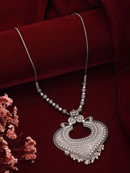 Aatmana - Silver Plated Alloy Oxidised Textured Necklace