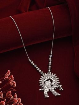 Aatmana - Silver Plated Alloy Oxidised Krishna Flute Necklace