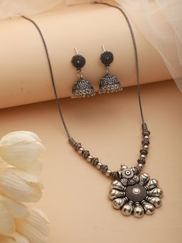 Aatmana - Silver Plated Circular Shaped Oxidized Jewellery Set