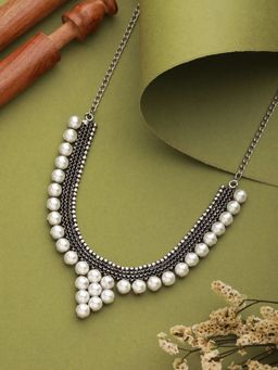 Aatmana - Silver Plated Pearl Beaded Oxidised Necklace