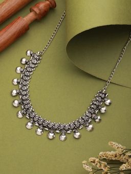 Aatmana - Silver Plated Heart Shaped Oxidised Necklace