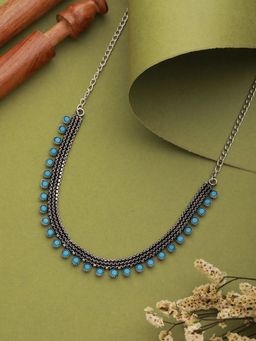 Aatmana - Silver Plated Blue Stone Studded Oxidised Necklace