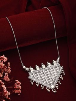 Aatmana - Silver Plated Triangle Shaped Oxidised Necklace