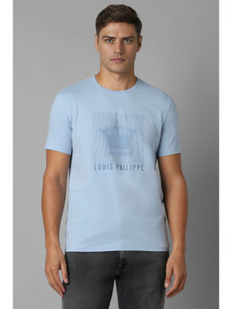 Louis Philippe - Men Light Blue Graphic Printed Crew Neck T-Shirt