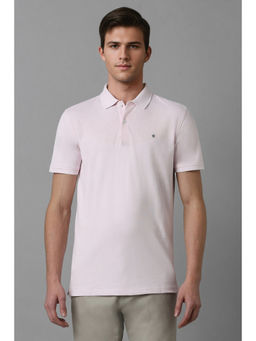 Louis Philippe - Men Pink Embroidered Polo Neck T-Shirt