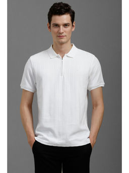 Louis Philippe - Men White Textured Polo Neck T-Shirt