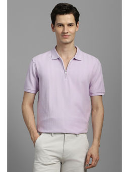 Louis Philippe - Men Lilac Textured Polo Neck T-Shirt